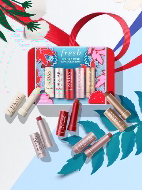 fresh holiday lip care gift set with red ribbon